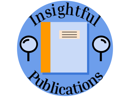 Insightful Publications logo, magnifying glasses to the left and right with a book centered.